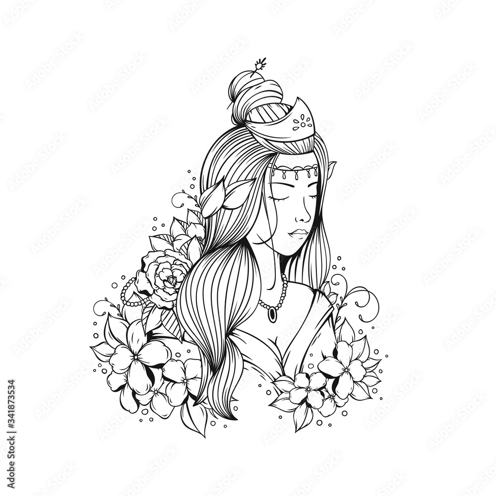 Illustration beautiful girl with floral
