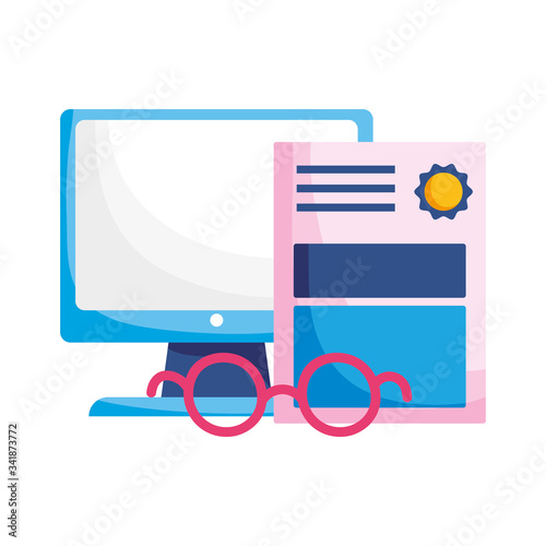 Isolated computer diplom and glasses vector design