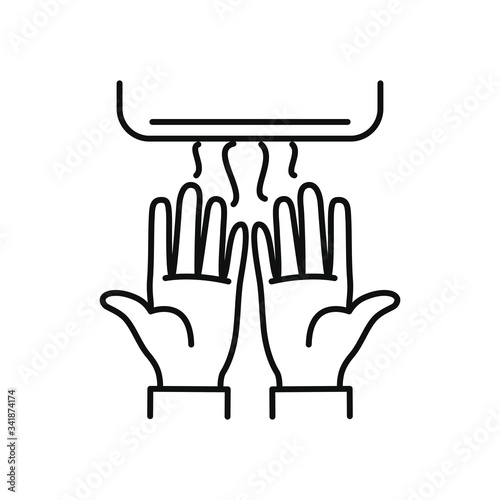 hands drying in the hand dryer over white bakground, line style