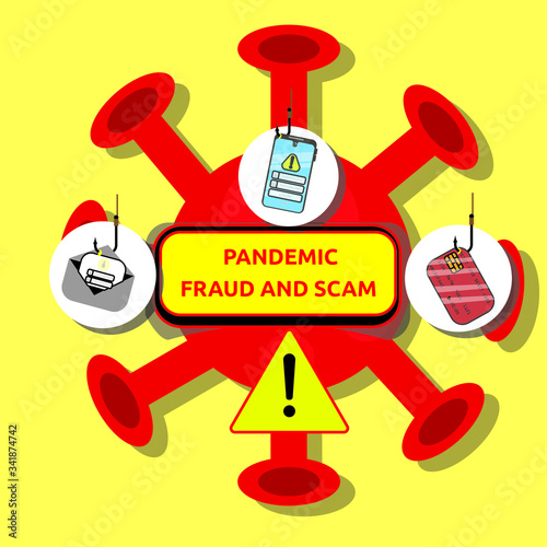 Illustration vector: Covid-19 fraud and scam alert. Corona virus pandemic and scam and fraud. 