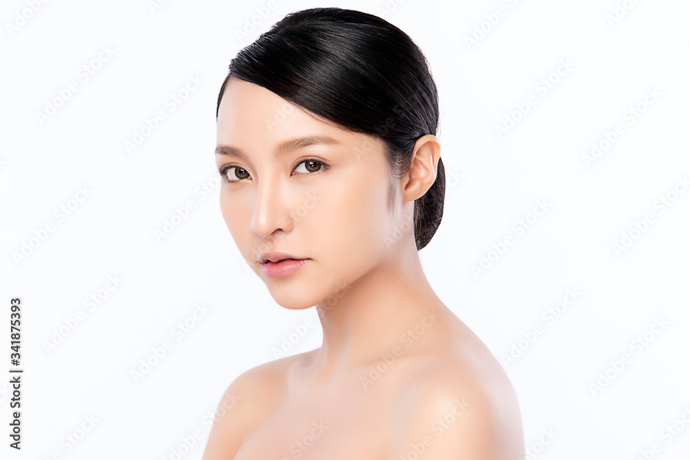 Beautiful Young Asian Woman with Clean Fresh Skin. Face care, Facial treatment, Cosmetology, beauty and healthy skin and cosmetic concept, woman beauty skin isolated on white background Beautiful Young Asian Woman with Clean Fresh Skin. Face care, Facial treatment, Cosmetology, beauty and healthy skin and cosmetic concept, woman beauty skin isolated on white background