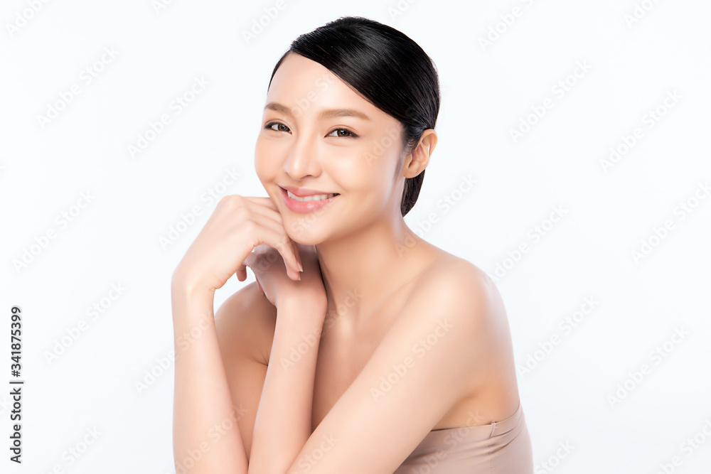 Beautiful Young Asian Woman with Clean Fresh Skin. Face care, Facial treatment, Cosmetology, beauty and healthy skin and cosmetic concept, woman beauty skin isolated on white background Beautiful Young Asian Woman with Clean Fresh Skin. Face care, Facial treatment, Cosmetology, beauty and healthy skin and cosmetic concept, woman beauty skin isolated on white background