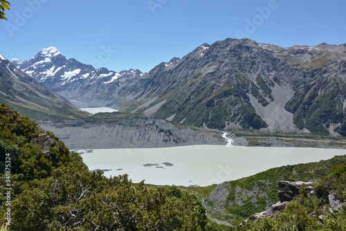 Fototapeta Naklejka Na Ścianę i Meble -  View of Hooker Valley with lakes and Mount Cook, New Zealand