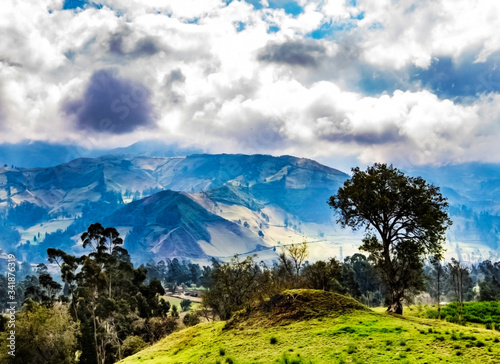 Andes Mountains with Clouds, landscape, mountain, green, grass, countryside, blue, forest, meadow