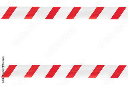 Two red and white warning stripes on an isolated white background. Concept for protecting people from coronavirus infection. Coronavirus, Covid-19
