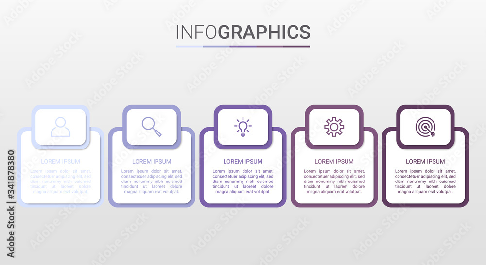 Obraz premium Business data visualization, infographic template with 5 steps on gray background, vector illustration