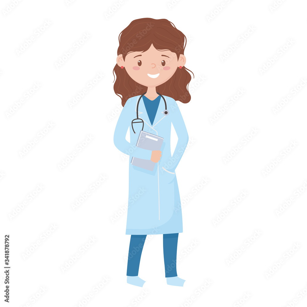 Isolated woman doctor with uniform and document vector design Isolated woman doctor with uniform and document vector design