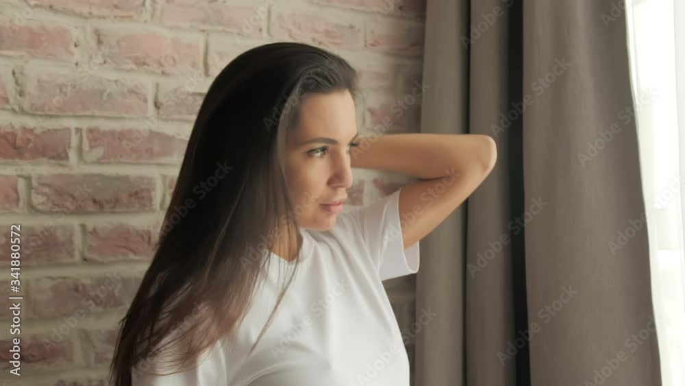 Portrait brunette smile woman closeup. Sexy girl long haire looking at camera 4K Portrait brunette smile woman closeup. Sexy girl long haire looking at camera 4K