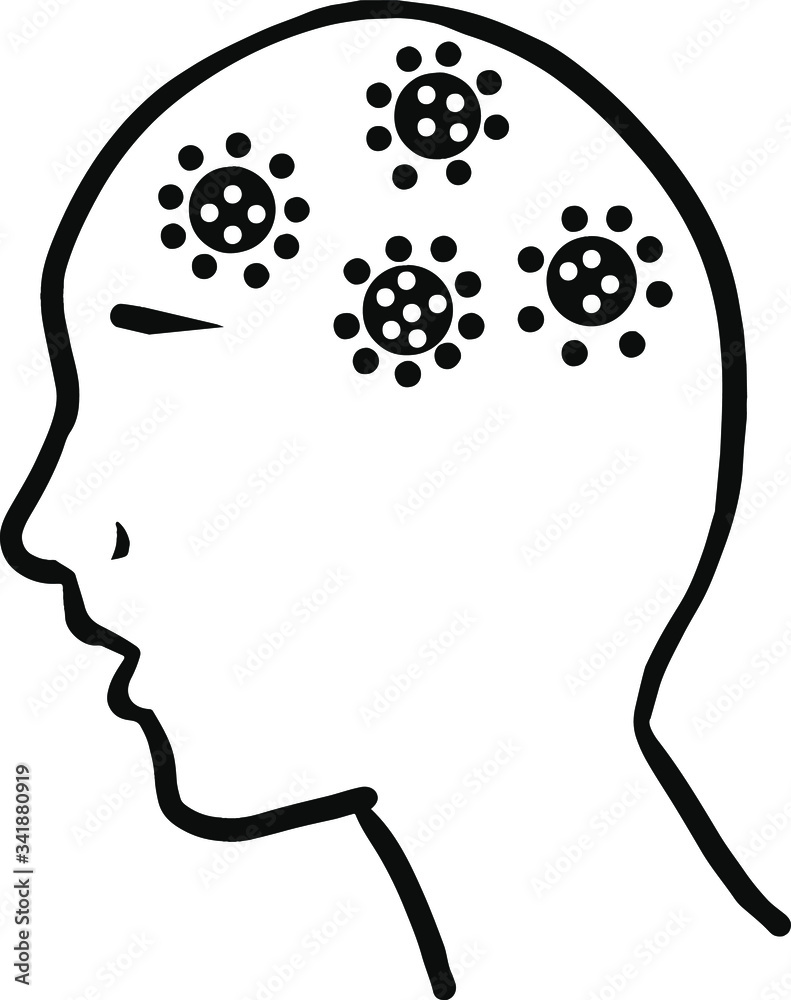 the coronavirus in the head symbolizes anxiety and thoughts about the disease, as well as constant conversations about the pandemic. the coronavirus in the head symbolizes anxiety and thoughts about the disease, as well as constant conversations about the pandemic.