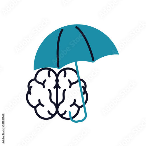 mental health concept, brain and umbrella icon, half line half color style