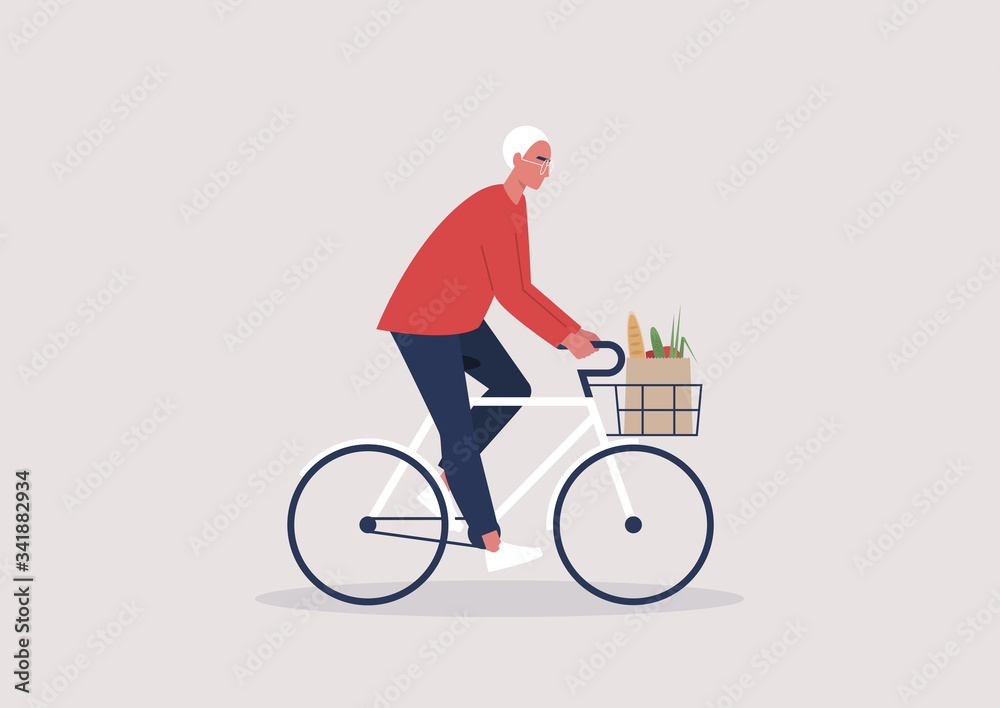 Young male character riding a bike, millennial lifestyle, daily routine Young male character riding a bike, millennial lifestyle, daily routine