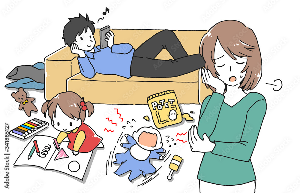 長期休暇 外出自粛でうんざりする主婦のイラスト Stock Illustration Adobe Stock