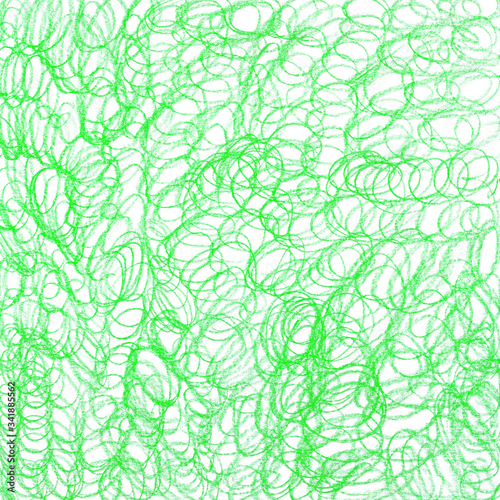 Crayon hatching. Raster green background. Colorful abstract texture. Hand drawn scribbles.