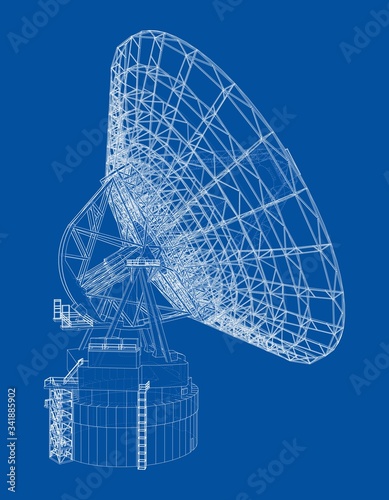 Radio Telescope concept outline. Vector