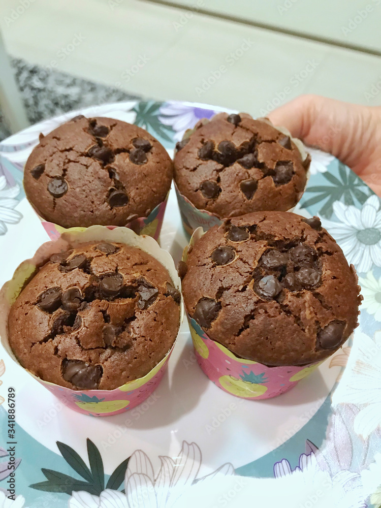 Chocolate brownie cupcake in the plate Chocolate brownie cupcake in the plate