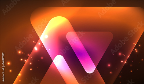 Glowing neon shiny transparent abstract geometric shapes with light effects. Techno futuristic vector abstract background For Wallpaper, Banner, Background, Card, Book Illustration, landing page