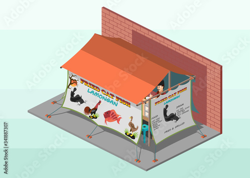 Isometric vector icon or info graphic element representing an Indonesian local street food