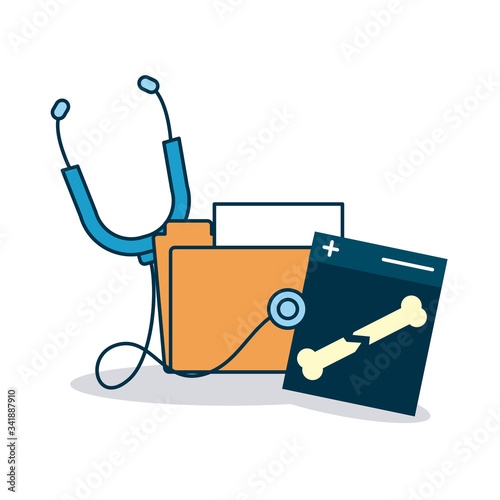 stethoscope, folder and xray icon, colorful design