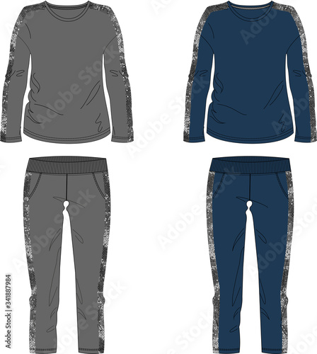 woman sport suit hooded decor design template drawing © Wear
