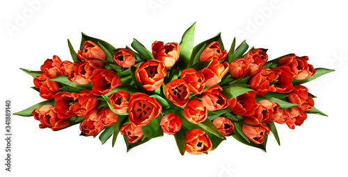 Red tulip flowers in a large bouquet