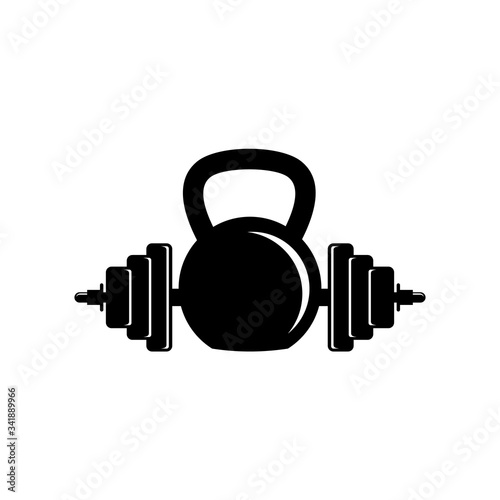 Kettlebell and Barbell Fitnes Gym Vector Logo Design Template
