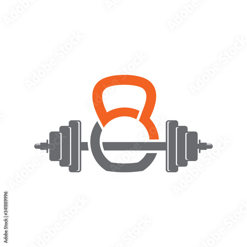 Kettlebell and Barbell Fitnes Gym Vector Logo Design Template