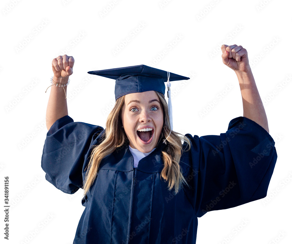 Cute Young Woman In Her Graduation Cap And Gown Showing Excitement After Graduating Girl Cutout 