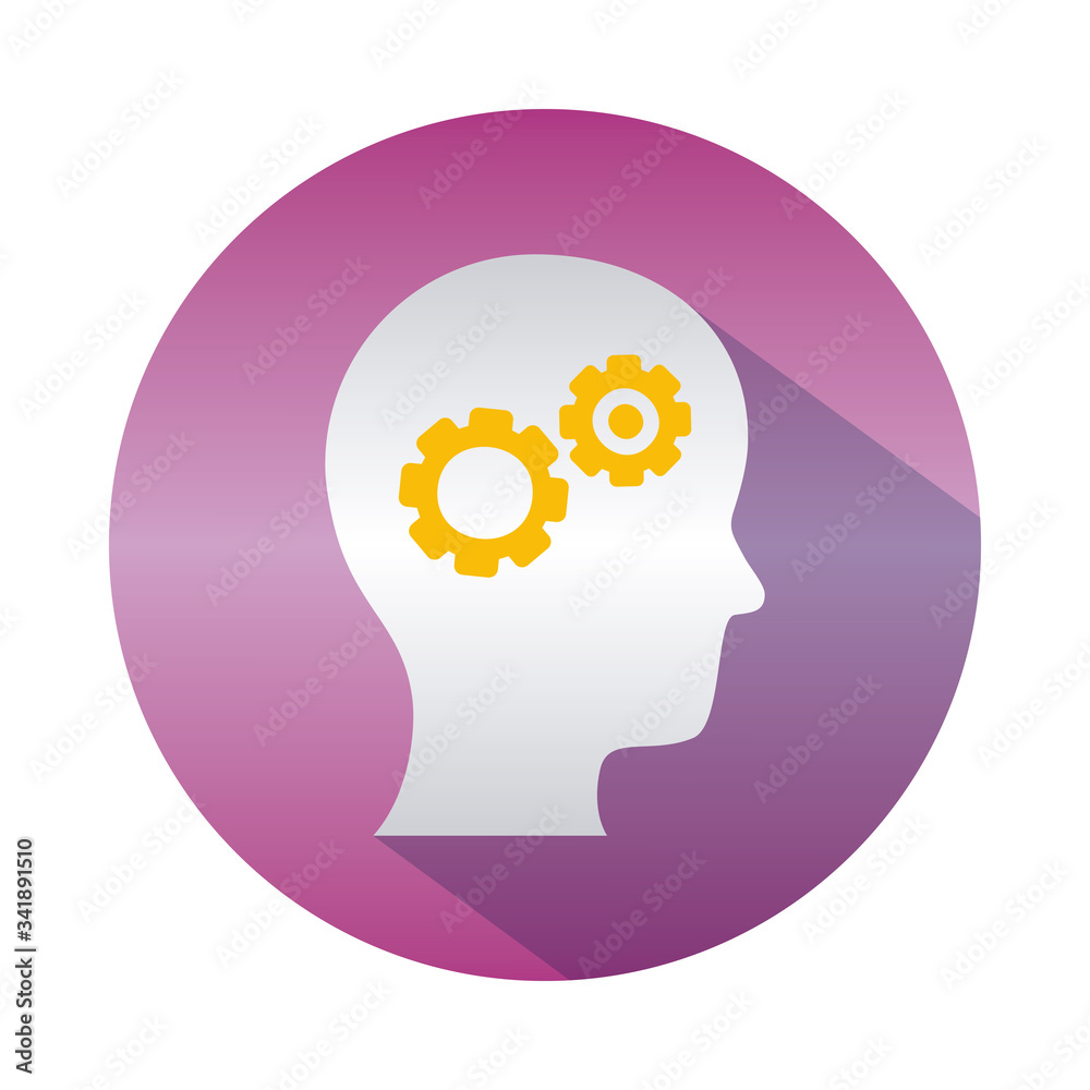 mental health concept, head with gears wheels icon over white background, block gradient style mental health concept, head with gears wheels icon over white background, block gradient style