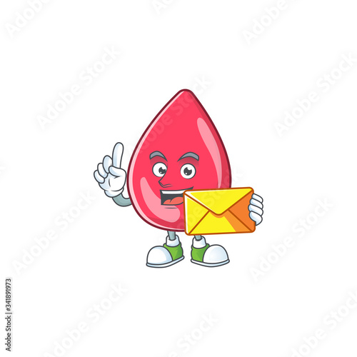 Cute face red blood mascot design bring brown envelope