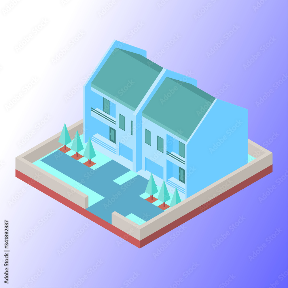 Isometric Vector Illustration Representing Real Estate House Buildings with Soft Color 1