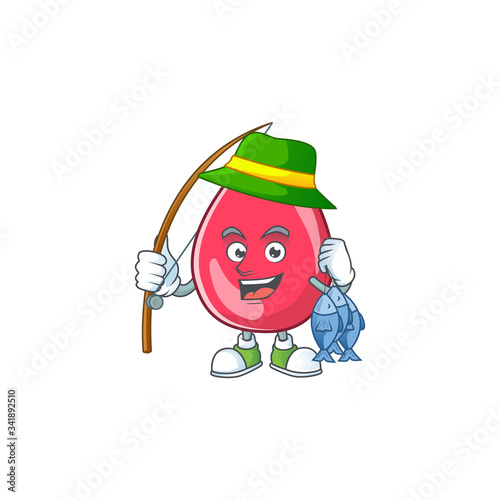 A Picture of red blood fisher mascot design catch a fish