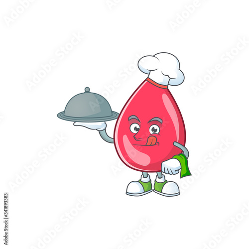 A red blood chef cartoon design with hat and tray