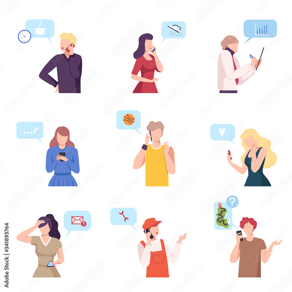 People Communicating and Working Online at Home Using Smartphones Set, Social Distancing or Self Isolation Concept Flat Vector Illustration People Communicating and Working Online at Home Using Smartphones Set, Social Distancing or Self Isolation Concept Flat Vector Illustration