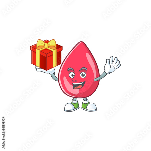 Charming red blood mascot design has a red box of gift