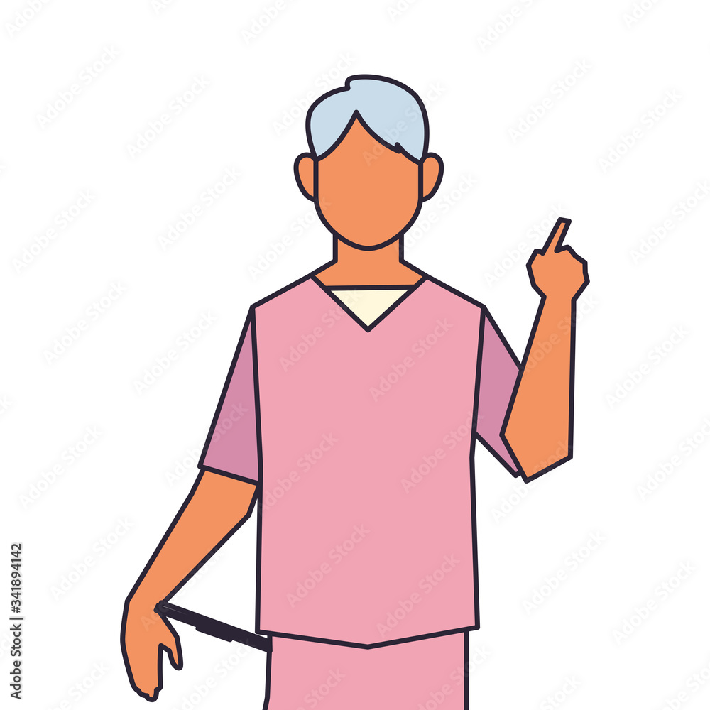 man doctor standing, medical staff, line and fill style icon