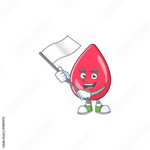 Cute cartoon character of red blood holding white flag