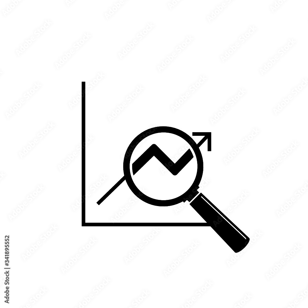Magnifier with Rising Bars Chart Graph icon isolated on white background