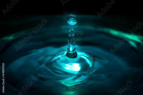 A single water droplet hitting the surface