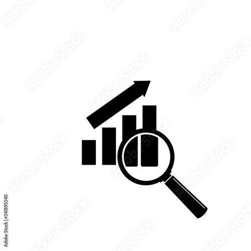 Magnifier with Rising Bars Chart Graph icon isolated on white background