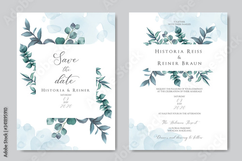 Save the date wedding invitation with floral ornament