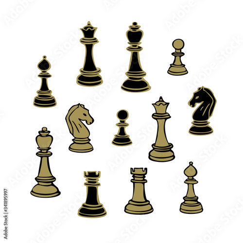 Set of chess pieces. Vector illustration. Isolated on a white background.