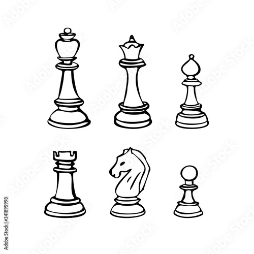Set of chess pieces. Vector illustration. Isolated on a white background.
