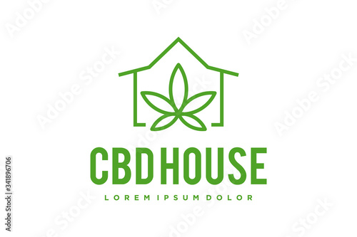 Marijuana house logo Organic CBD oil legal product Health care medical purpose.