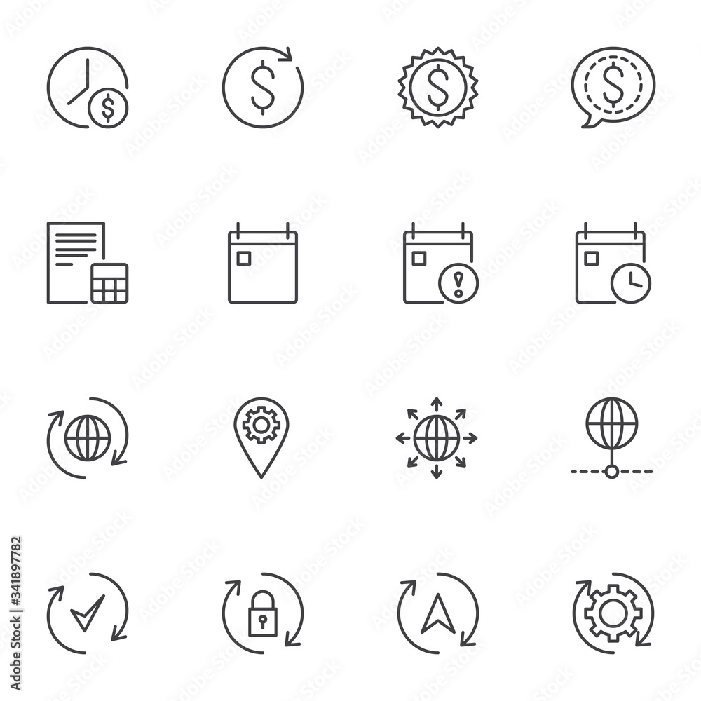 Business management line icons set, outline vector symbol collection, linear style pictogram pack. Signs, logo illustration. Set includes icons as time management, money, finance accounting, calendar