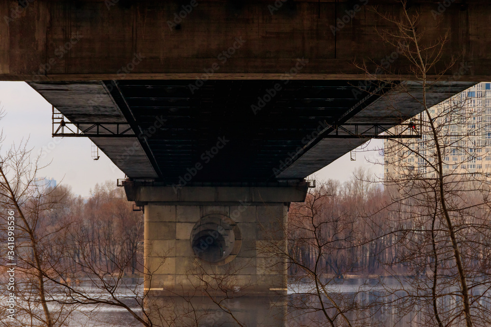 Under North bridge (Moscow bridge) across the Dnieper river in Kiev, Ukraine Under North bridge (Moscow bridge) across the Dnieper river in Kiev, Ukraine