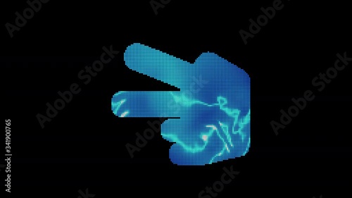 The symbol hand scissors is assembled from small balls. Then it shimmers with blue. It crumbles and disappears. In - Out loop. Alpha channel photo