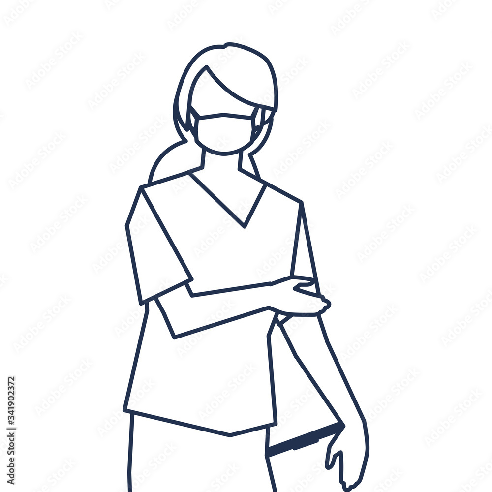 female doctor with medical face mask, medical staff , line style icon female doctor with medical face mask, medical staff , line style icon