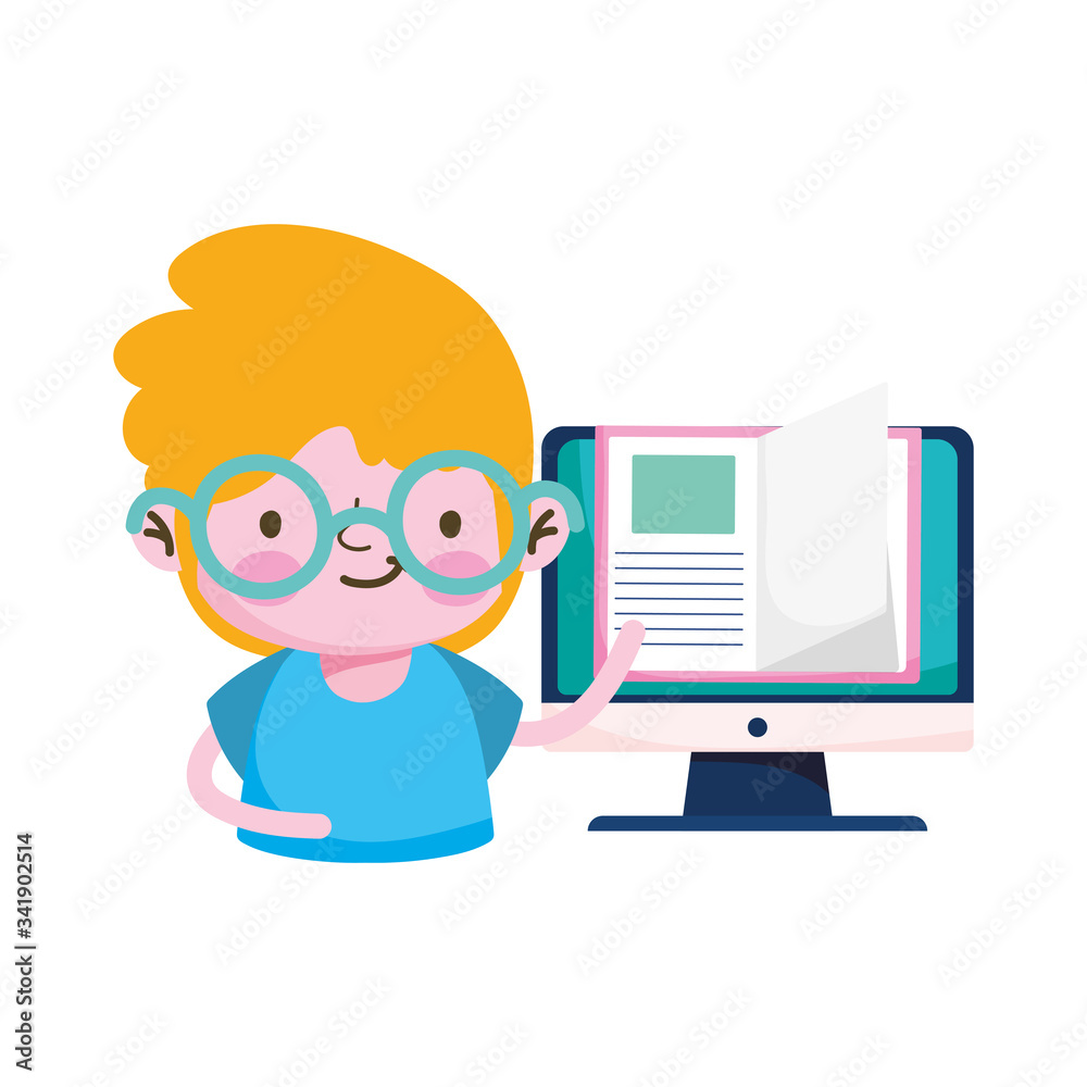 Boy kid book and computer vector design Boy kid book and computer vector design