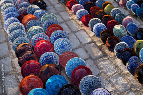 Tunisian handicrafts earthenware dishes and trays photo