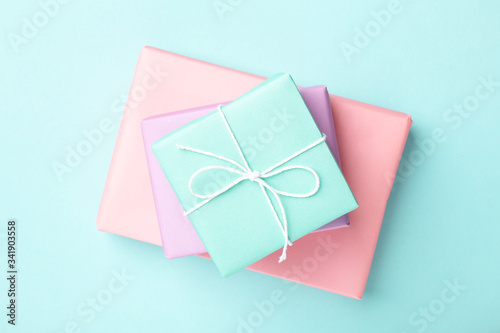 Pastel colored gift boxes.